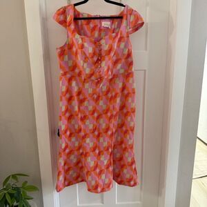 Maeve Pink & Orange Geometric Midi Dress
